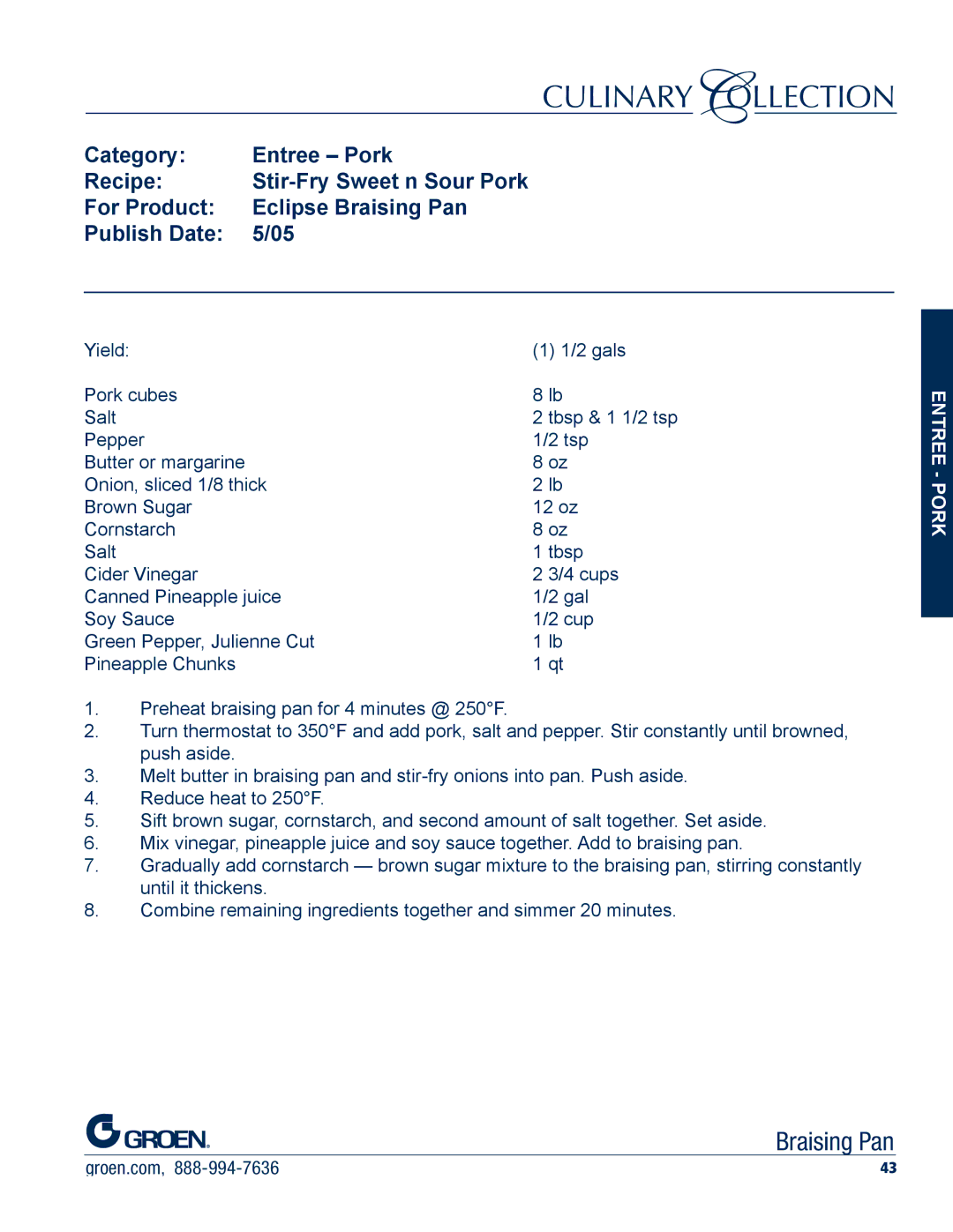 Unified Brands Braising Pan manual Stir-Fry Sweet n Sour Pork 