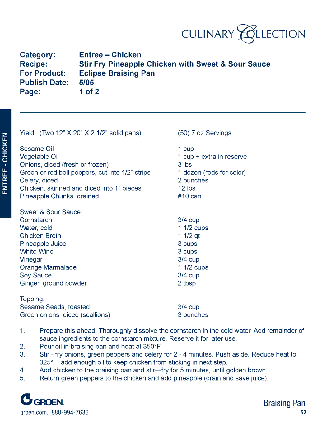 Unified Brands Braising Pan manual Stir Fry Pineapple Chicken with Sweet & Sour Sauce 