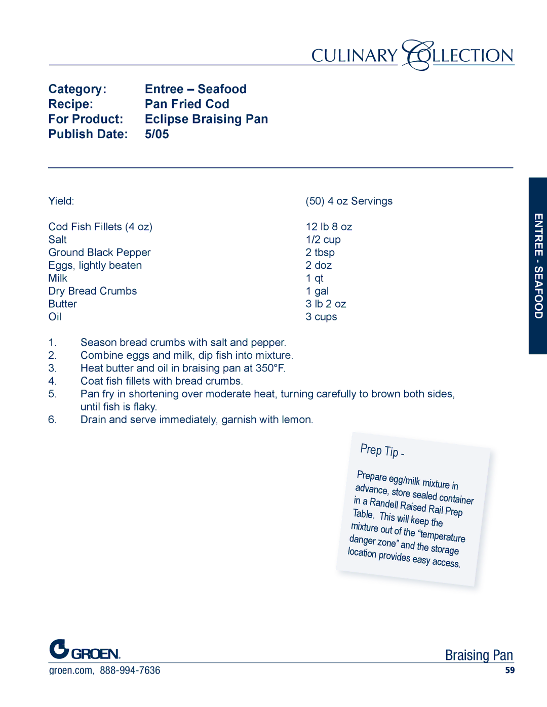 Unified Brands Braising Pan manual Category Entree Seafood Recipe Pan Fried Cod For Product 