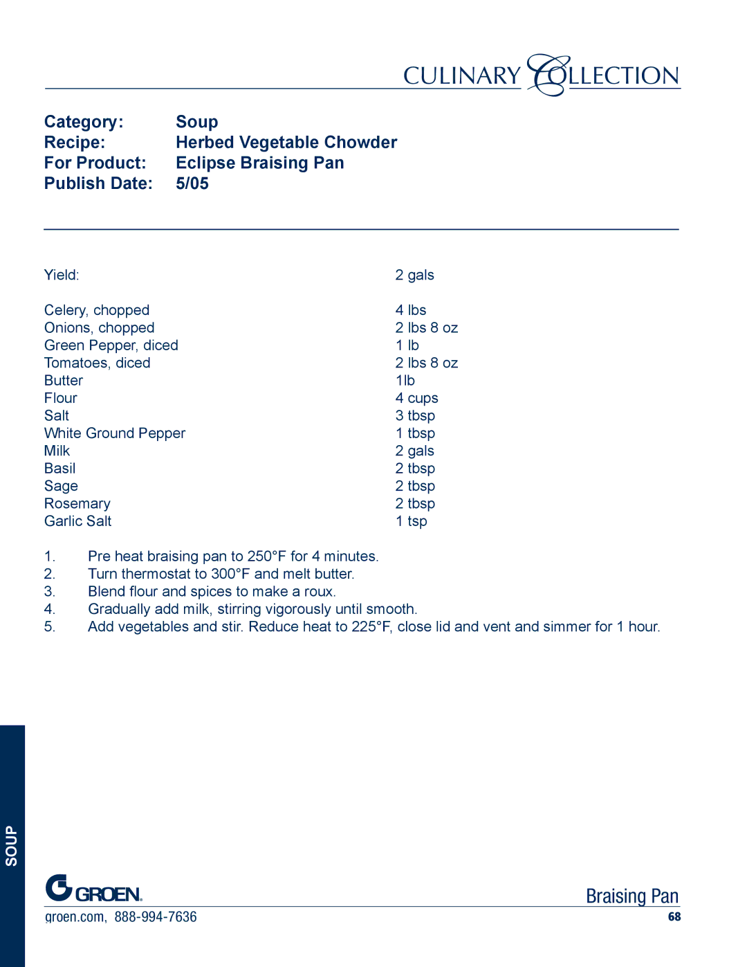 Unified Brands Braising Pan manual Category Soup Recipe 