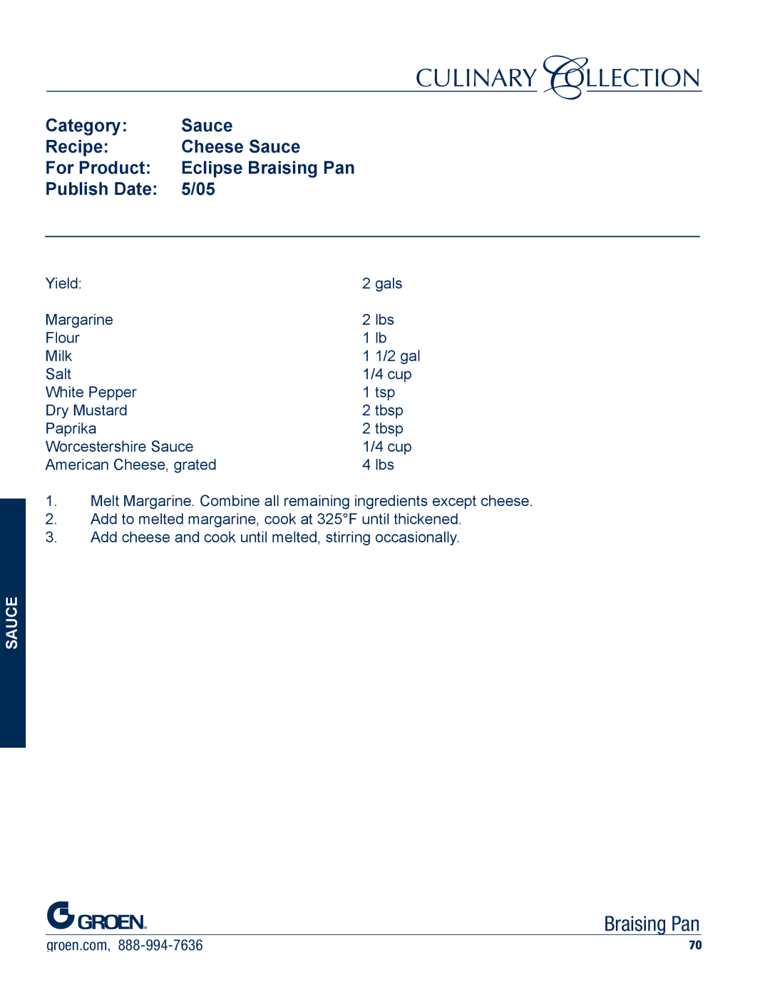 Unified Brands Braising Pan manual Category Sauce Recipe Cheese Sauce For Product 