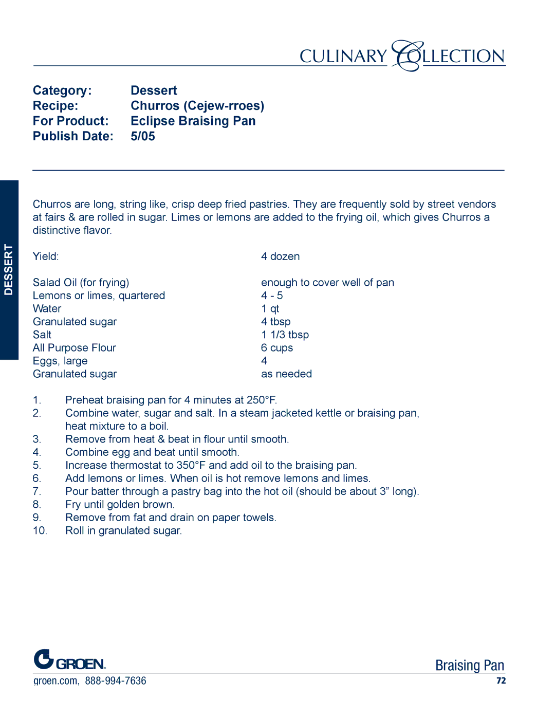 Unified Brands Braising Pan manual Category Dessert Recipe 