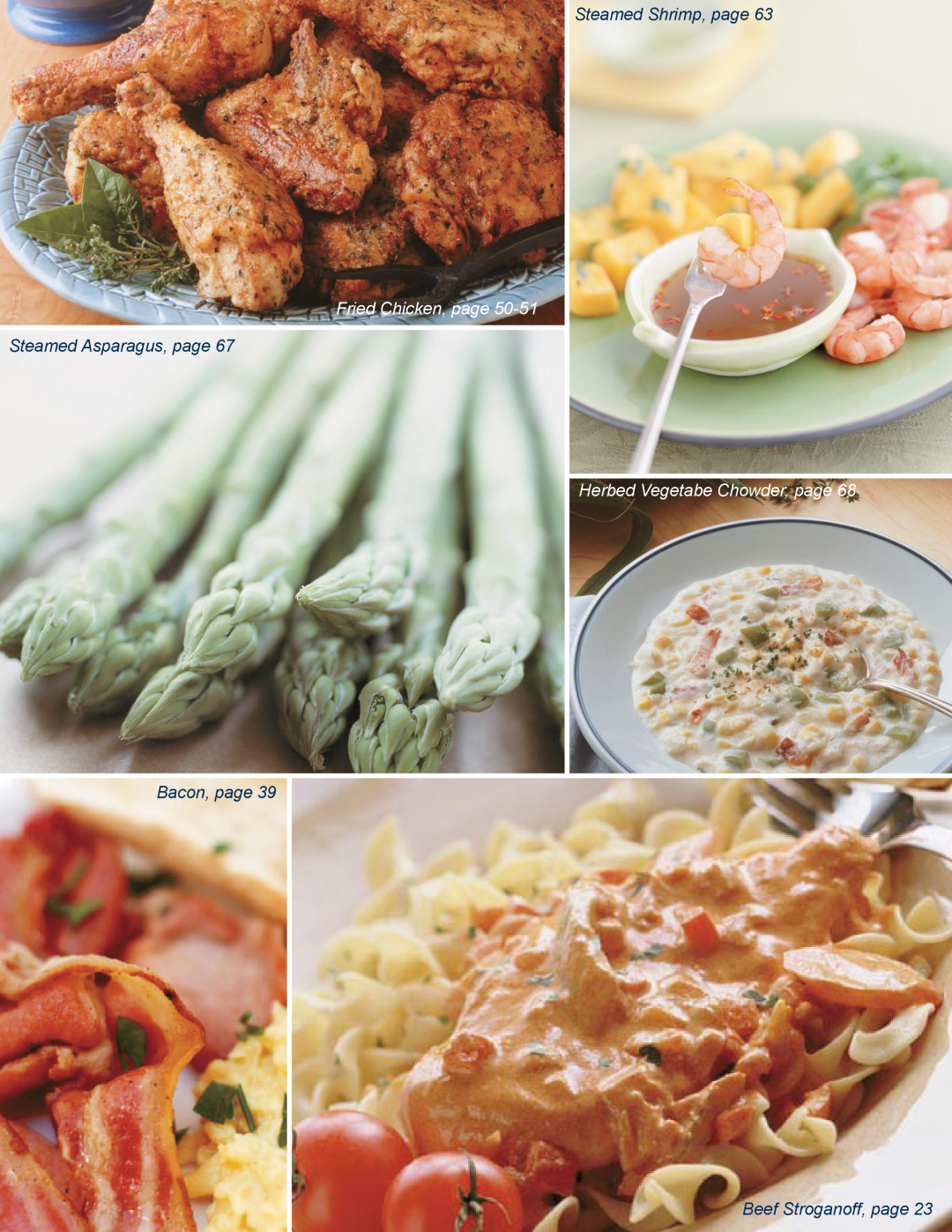 Unified Brands Braising Pan manual Steamed Shrimp, page, Fried Chicken, page, Steamed Asparagus, page 