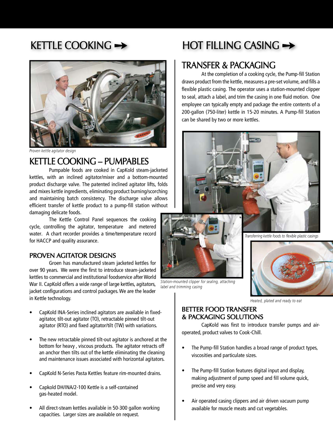 Unified Brands Cook-Chill Production Systems manual HOT Filling Casing, Kettle Cooking Pumpables 