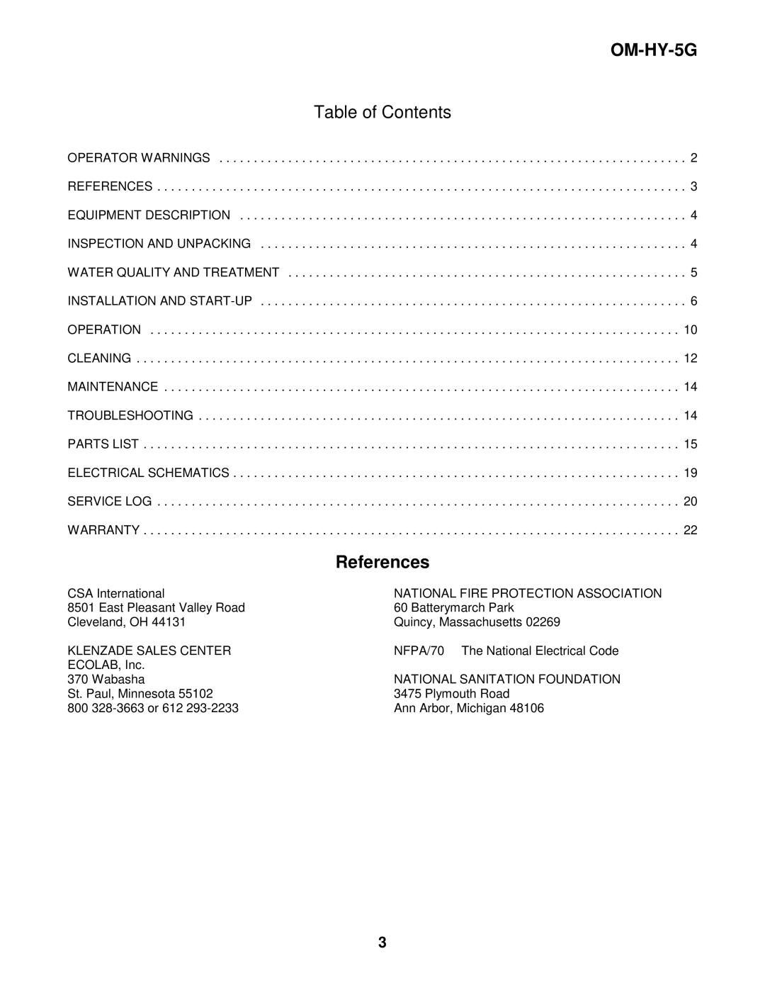 Unified Brands (2)HY-5G manual Table of Contents, References 