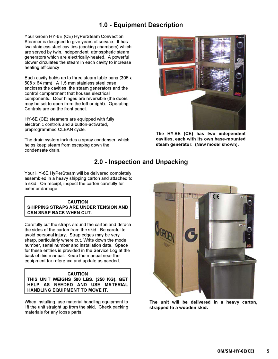 Unified Brands HY-6E(CE) service manual Equipment Description, Inspection and Unpacking 