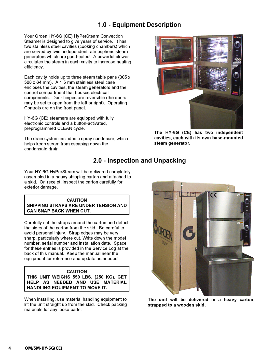 Unified Brands HY-6G(CE) service manual Equipment Description, Inspection and Unpacking 