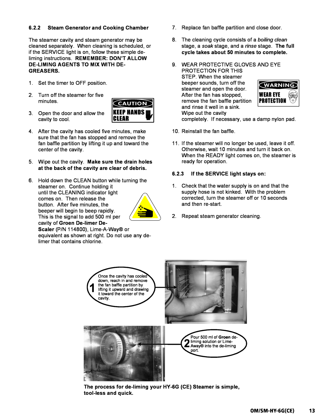 Unified Brands HY-6G(CE) service manual 6.2.2Steam Generator and Cooking Chamber, De-Limingagents To Mix With De- Greasers 