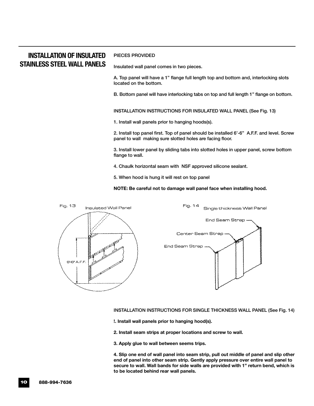 Unified Brands Kitchen Ventilation Systems operating instructions Installation of Insulated Stainless Steel Wall Panels 