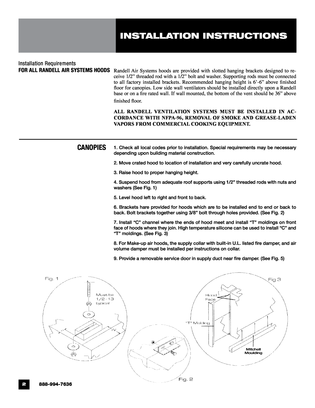 Unified Brands Kitchen Ventilation Systems operating instructions Installation Instructions, Installation Requirements 