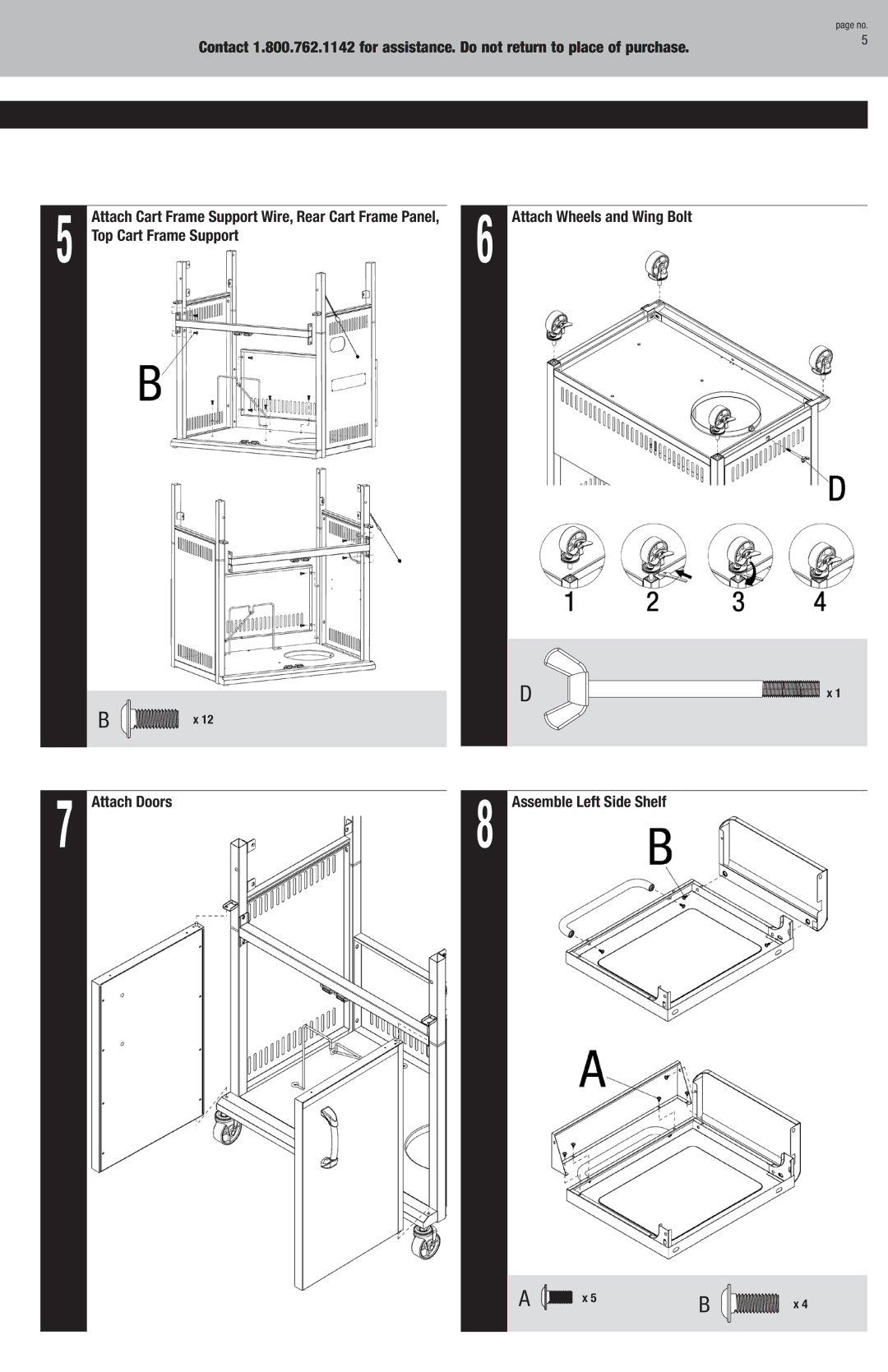 Uniflame GBC956W1-C manual Top Cart Frame Support Attach Doors Assemble Left Side Shelf 