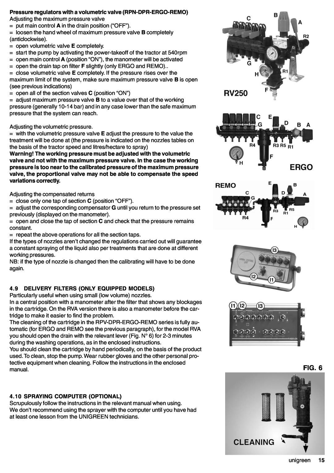 Unigreen 32, 22, 16, 11 manual Spraying Computer Optional 