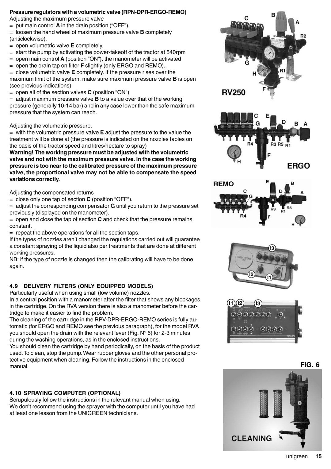 Unigreen 32, 22, 16, 11 manual Spraying Computer Optional 