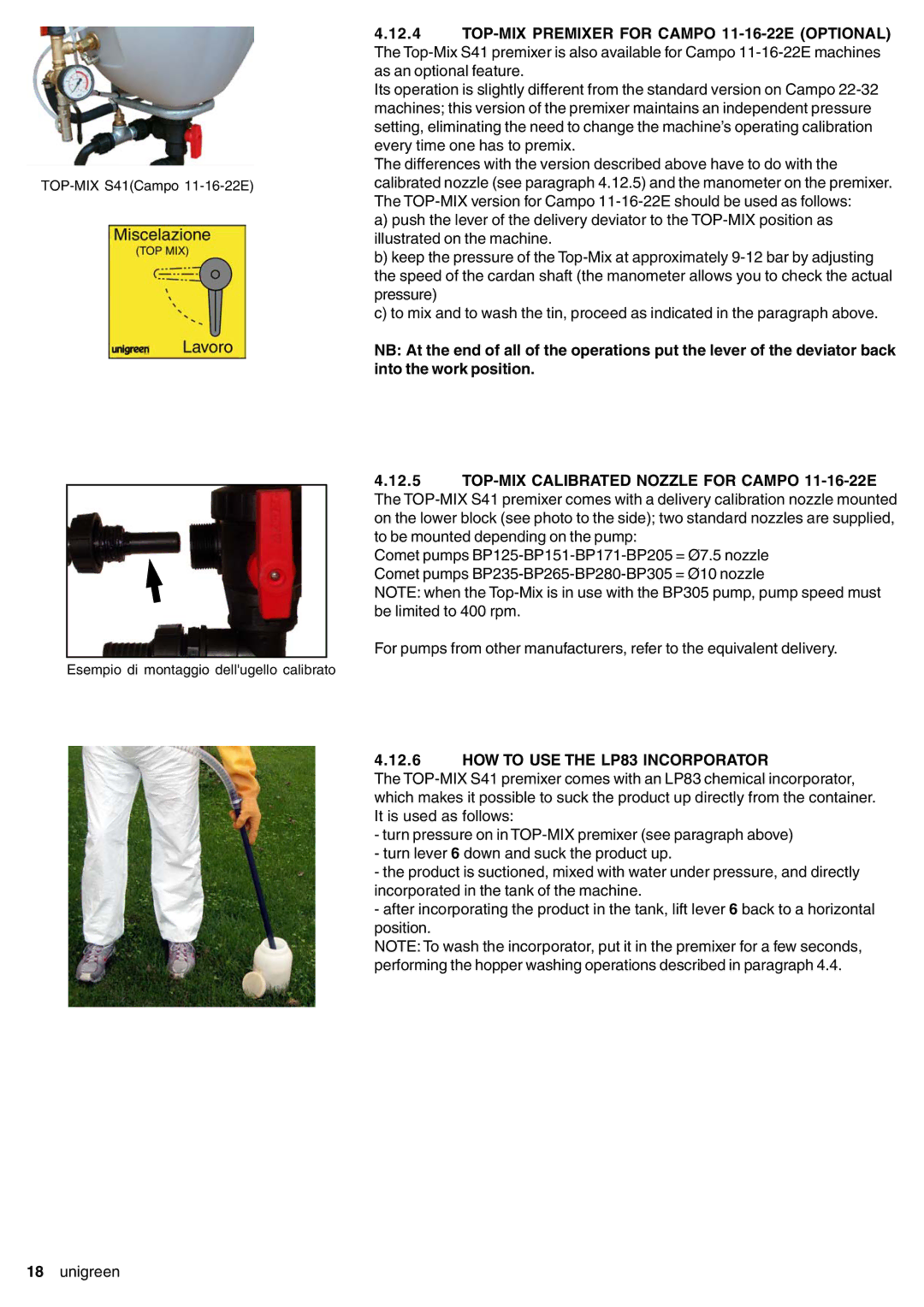 Unigreen 11, 22, 16, 32 manual HOW to USE the LP83 Incorporator 