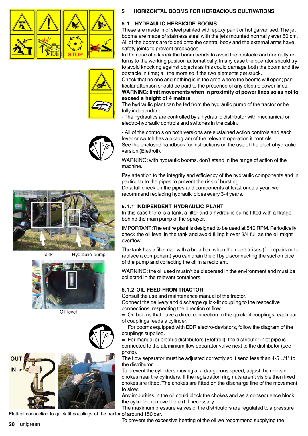 Unigreen 22, 16, 11, 32 Horizontal Booms for Herbacious Cultivations, Hydraulic Herbicide Booms, Exceed a height of 4 meters 