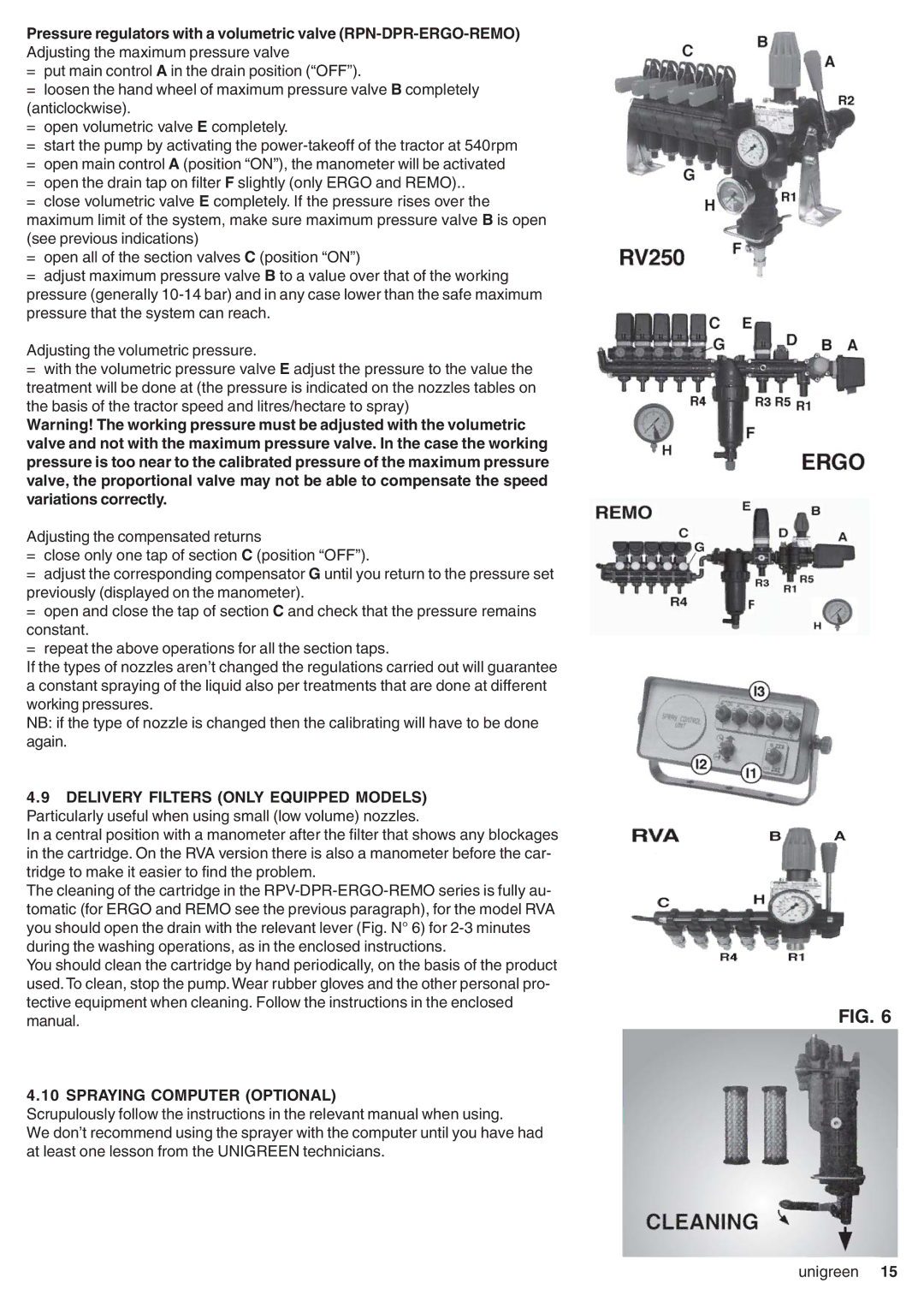 Unigreen CAMPO 11 - 16 - 22 - 32, DSP 11 - 16 - 22 - 32 manual Spraying Computer Optional 