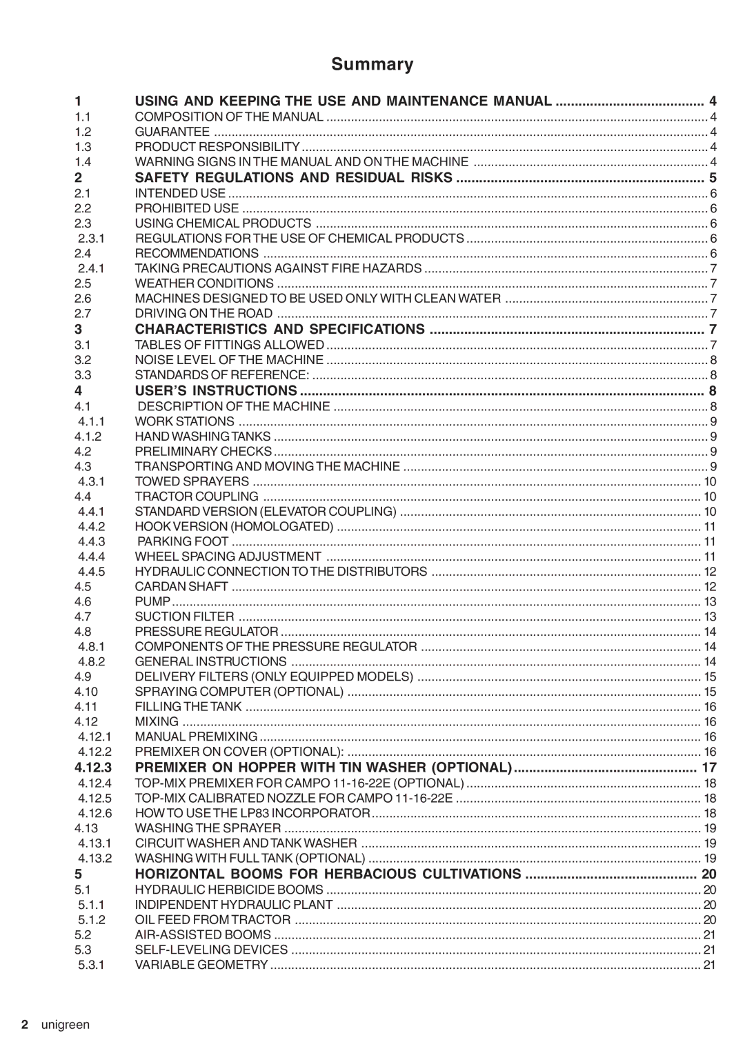 Unigreen DSP 11 - 16 - 22 - 32, CAMPO 11 - 16 - 22 - 32 manual Summary 