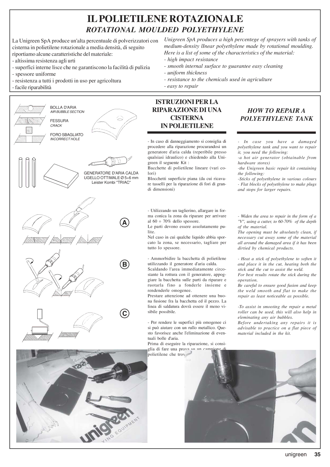 Unigreen CAMPO 11 - 16 - 22 - 32, DSP 11 - 16 - 22 - 32 manual IL Polietilene Rotazionale 