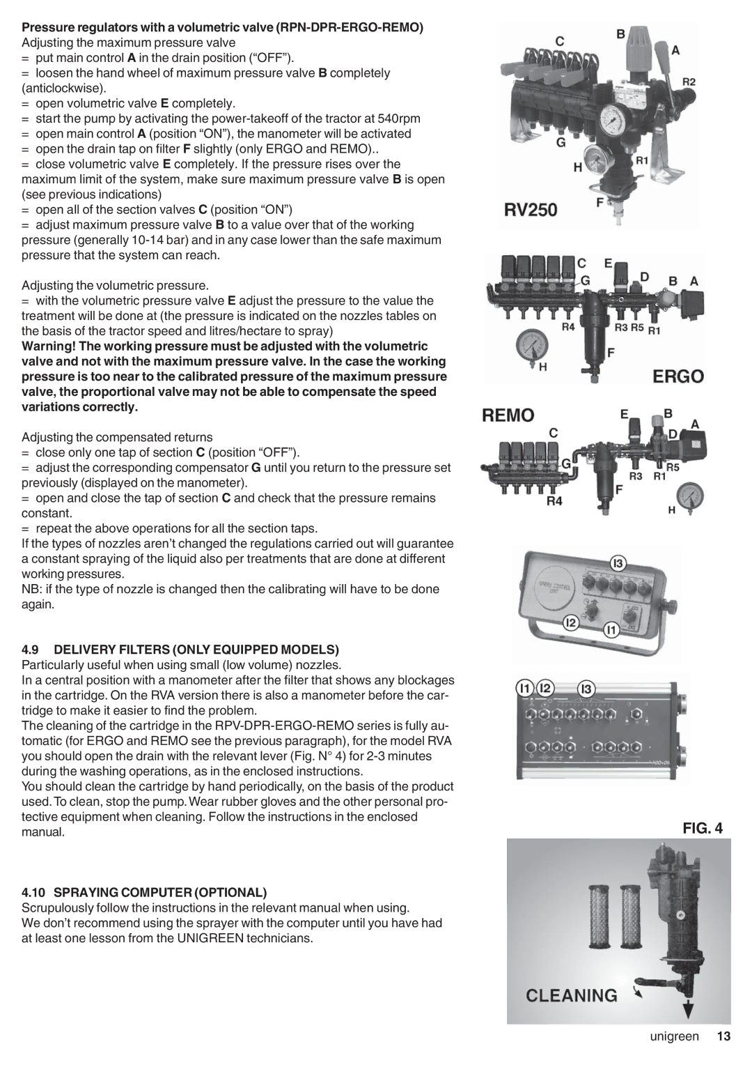 Unigreen CAMPO 11 - 16 - 22 - 32, DSP 11 - 16 - 22 - 32 manual Spraying Computer Optional 