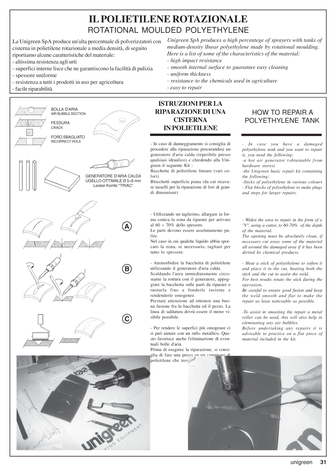 Unigreen CAMPO 11 - 16 - 22 - 32, DSP 11 - 16 - 22 - 32 manual IL Polietilene Rotazionale 