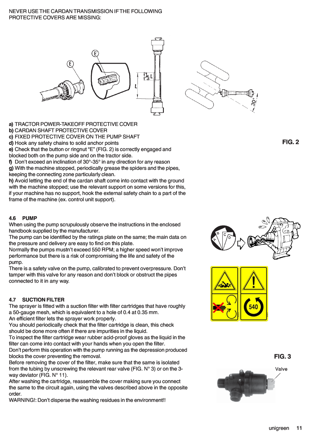 Unigreen CAMPO 11 - 16 - 22 - 32, DSP 11 - 16 - 22 - 32 manual Pump, Suction Filter, Valve 