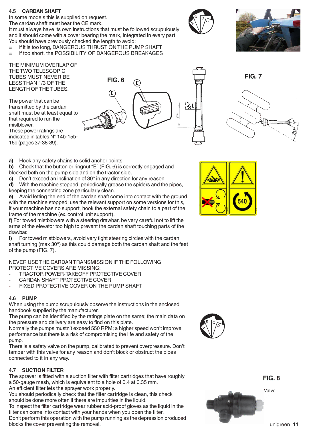 Unigreen LASER-FUTURA- EXPO series AT STD/TOP - AT BASE manual Cardan Shaft, Pump, Suction Filter 