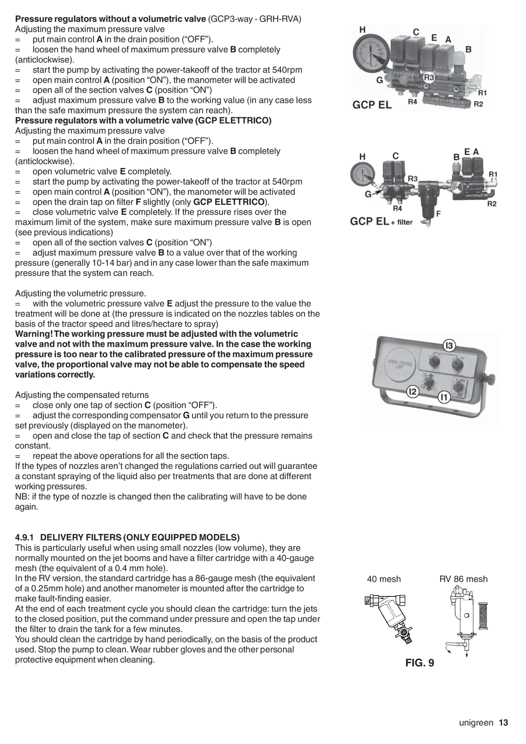 Unigreen LASER-FUTURA- EXPO series AT STD/TOP - AT BASE manual Delivery Filters only Equipped Models 