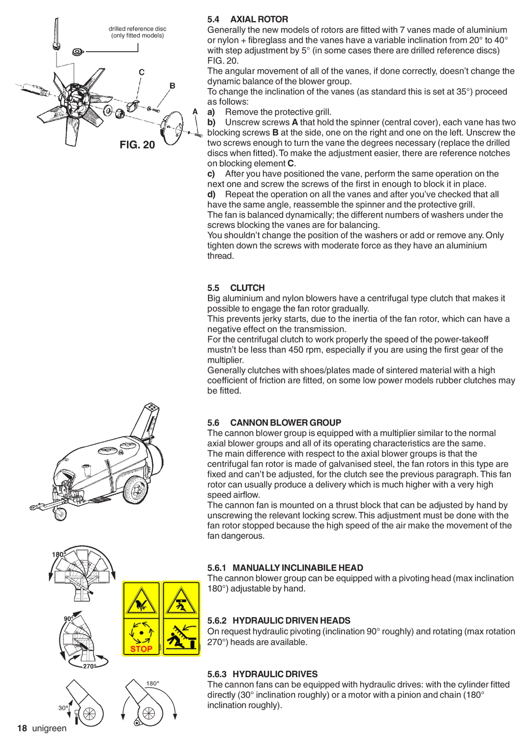 Unigreen LASER-FUTURA- EXPO series AT STD/TOP - AT BASE Axial Rotor, Clutch, Cannon Blower Group, Hydraulic Driven Heads 