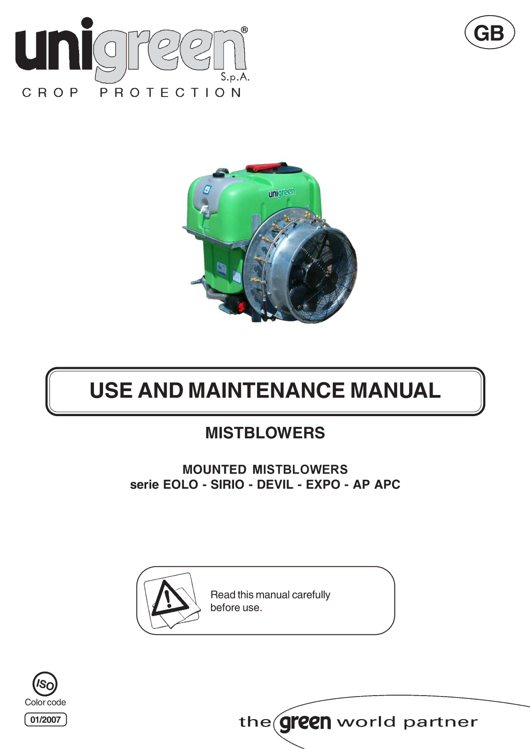 Unigreen EXPO, SIRIO, serie EOLO, DEVIL, AP APC manual USE and Maintenance Manual, 01/2007 