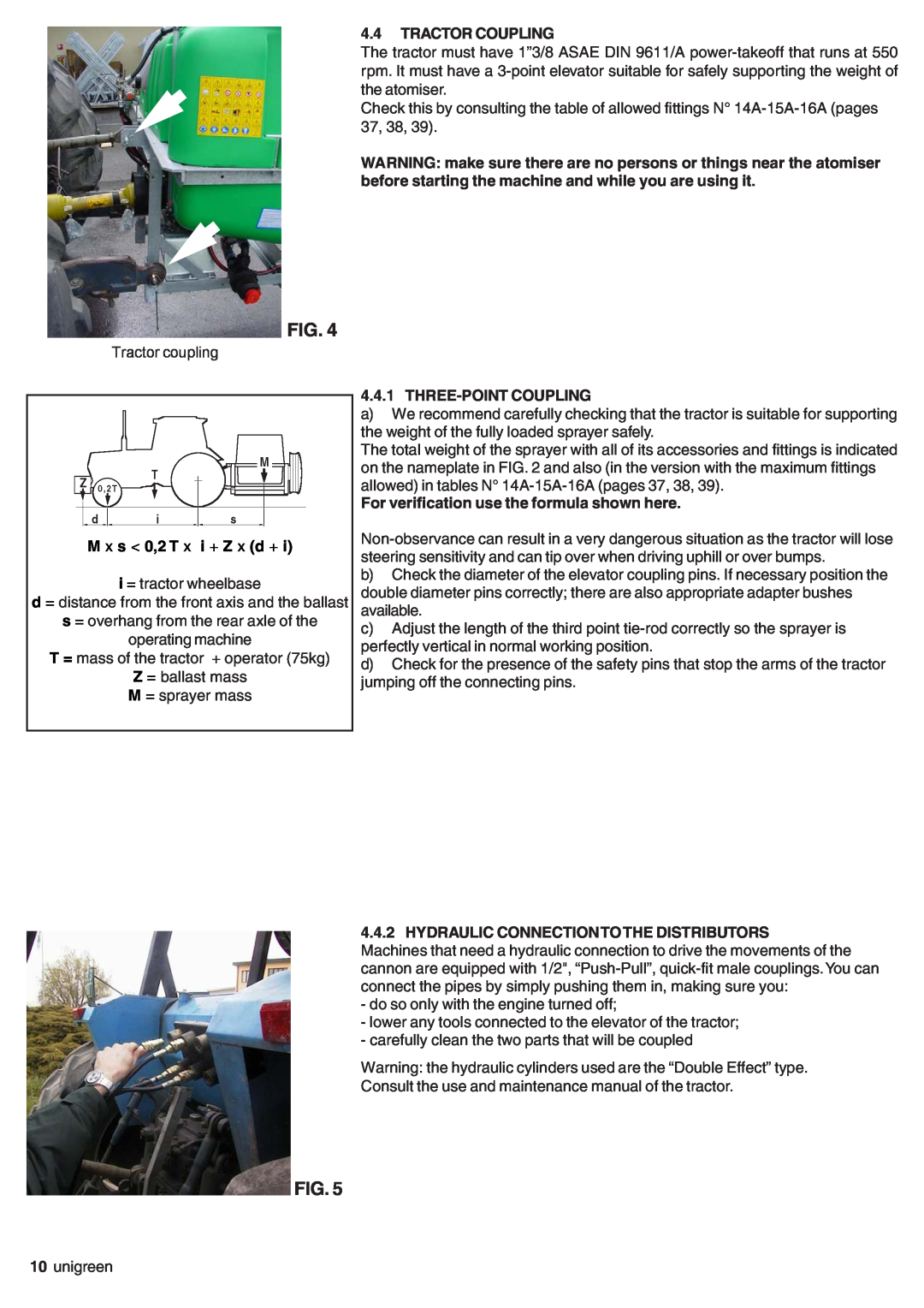 Unigreen SIRIO, EXPO, serie EOLO manual 4.4TRACTOR COUPLING, Three-Pointcoupling, For verification use the formula shown here 