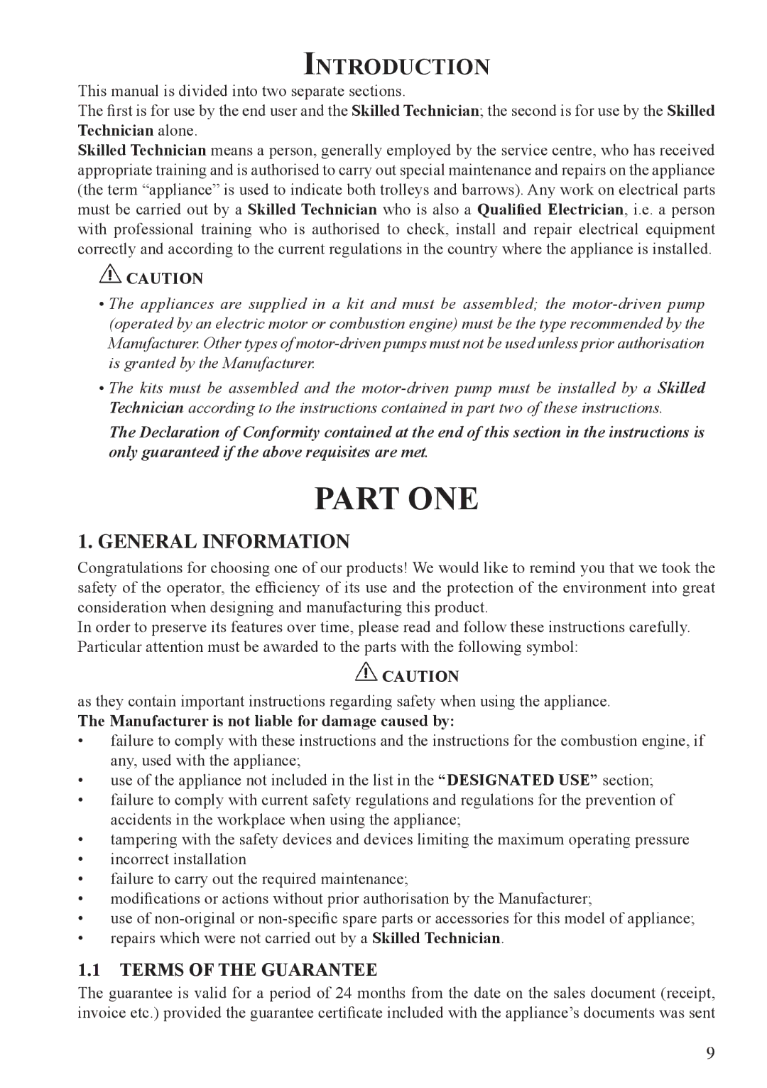 Unigreen Trolleys and Barrows manual General Information, Terms of the Guarantee 