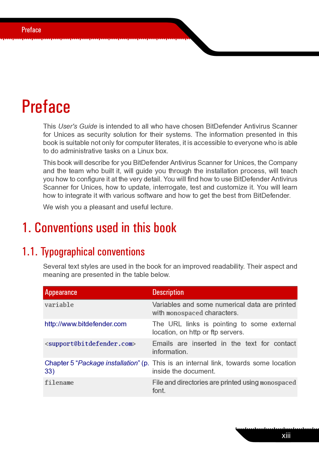 Unisar 1.24.1867 manual Preface, Conventions used in this book, Typographical conventions 