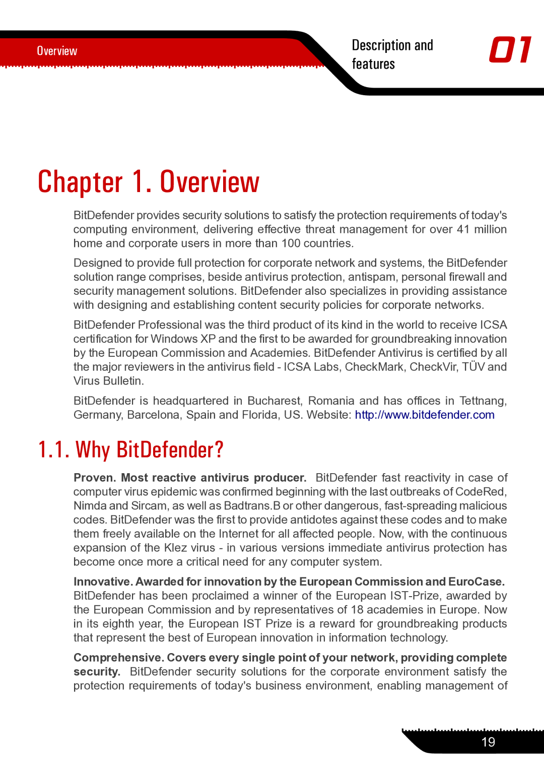 Unisar 1.24.1867 manual Overview, Why BitDefender? 