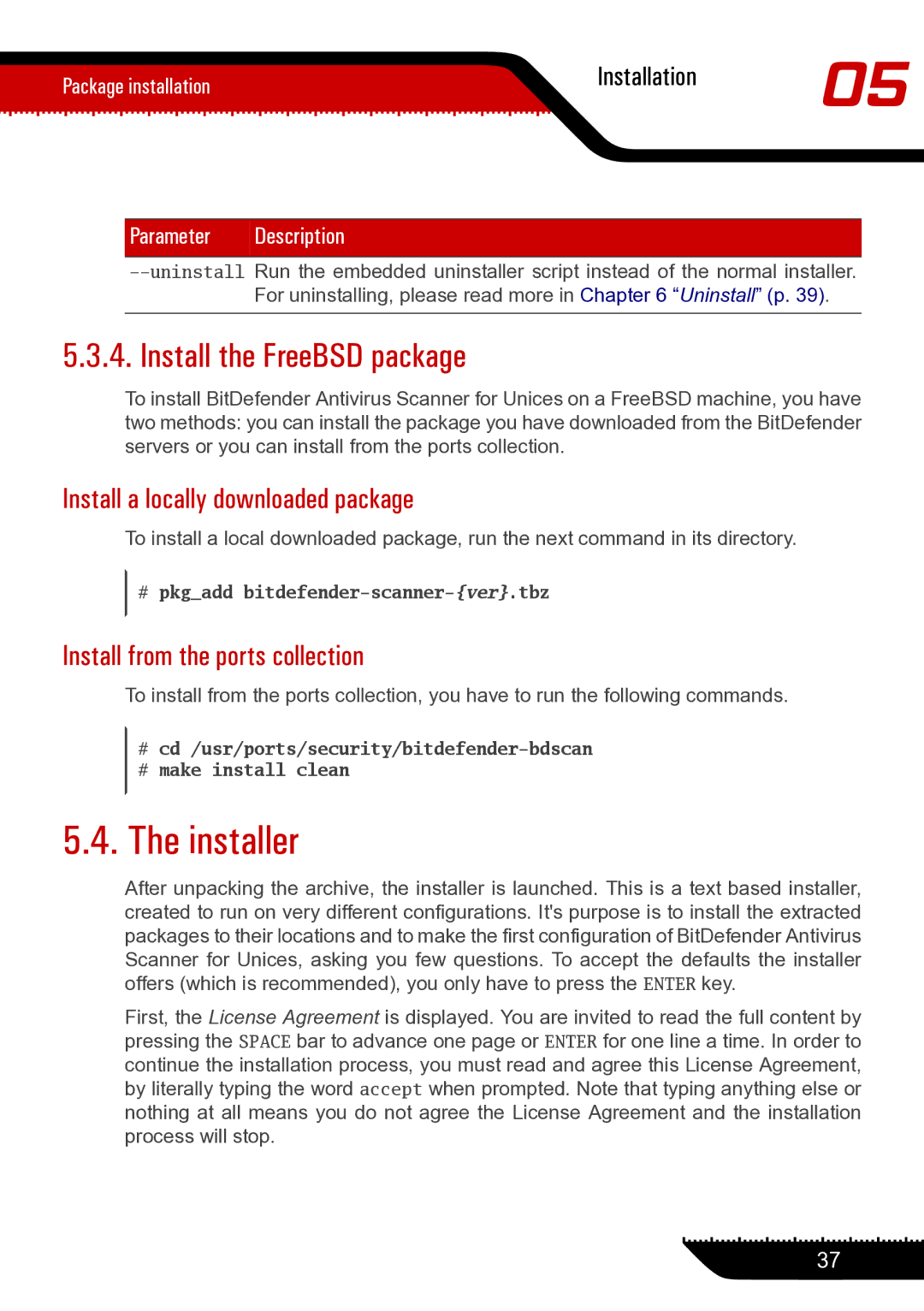 Unisar 1.24.1867 manual Installer, Install the FreeBSD package 