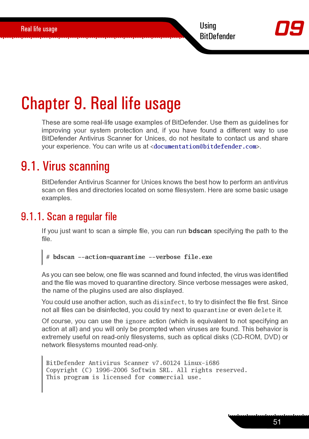 Unisar 1.24.1867 manual Real life usage, Virus scanning, Scan a regular file 