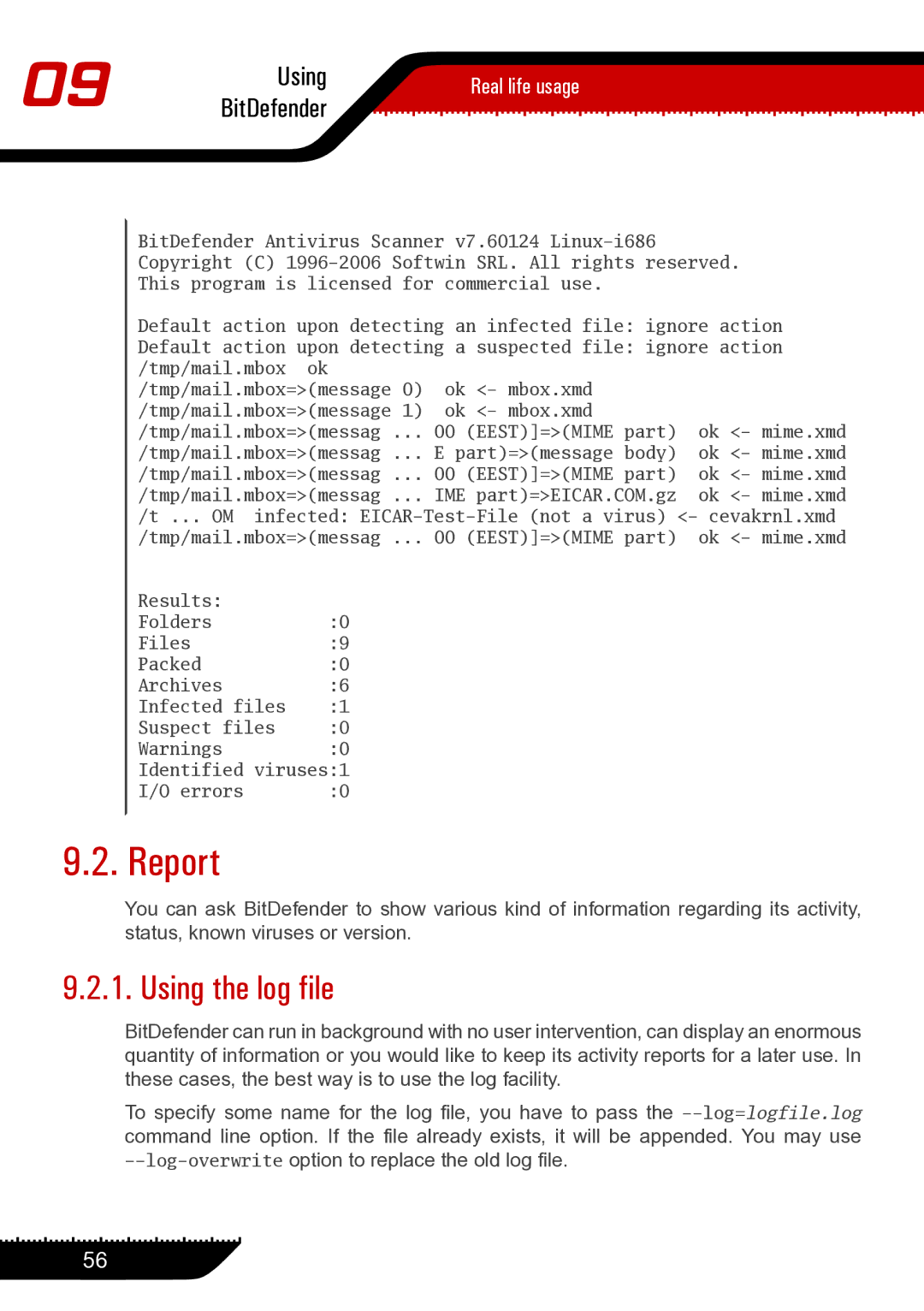 Unisar 1.24.1867 manual Report, Using the log file 