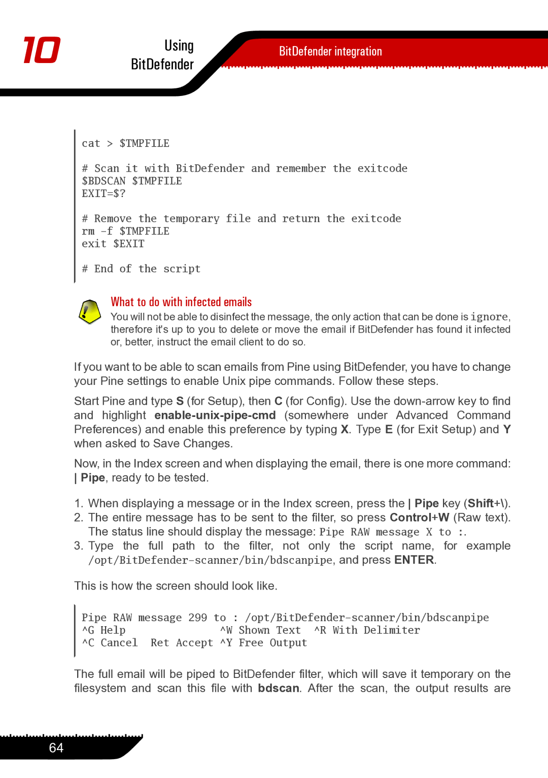 Unisar 1.24.1867 manual What to do with infected emails, This is how the screen should look like 