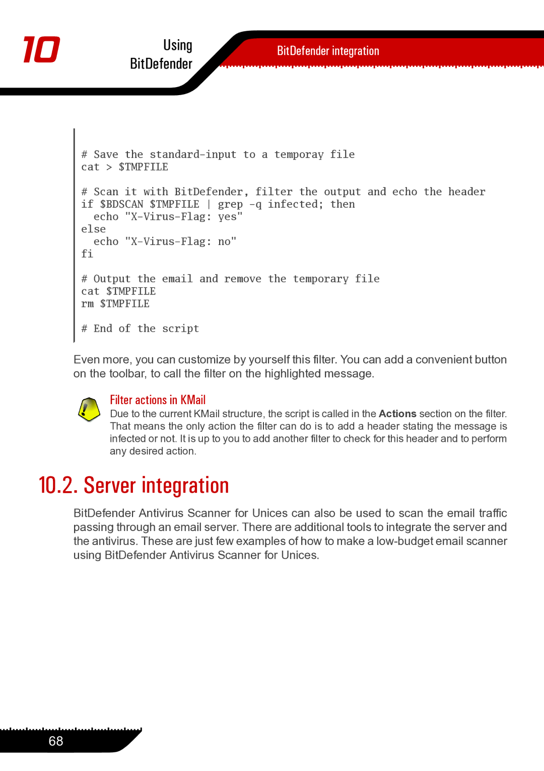 Unisar 1.24.1867 manual Server integration, Filter actions in KMail 