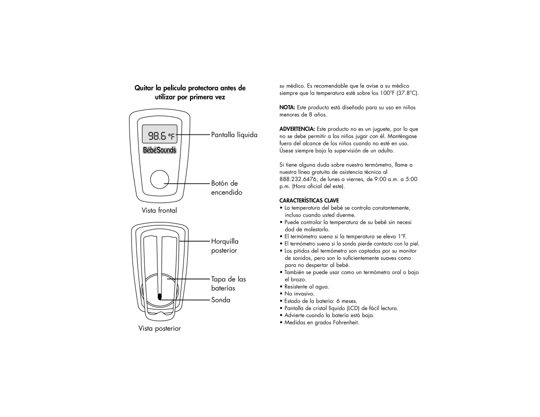 Unisar BR143 manual Vista posterior, Características Clave 