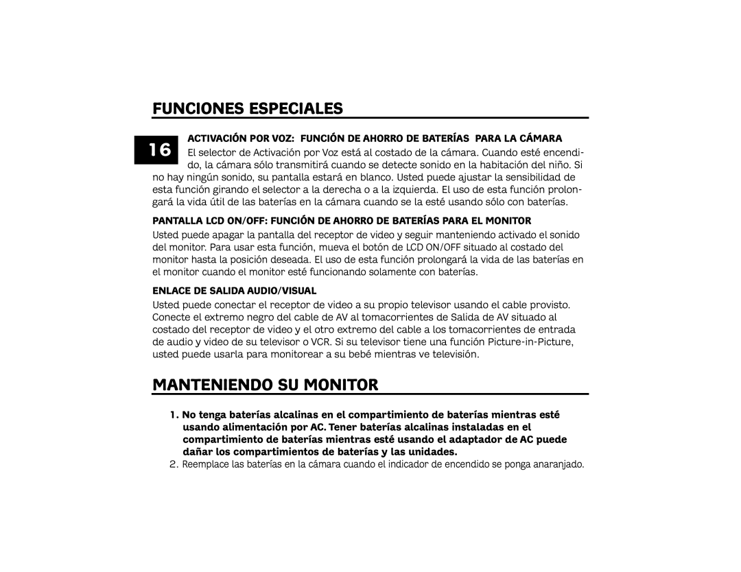 Unisar TV872 manual Funciones Especiales, Manteniendo SU Monitor, Enlace DE Salida AUDIO/VISUAL 