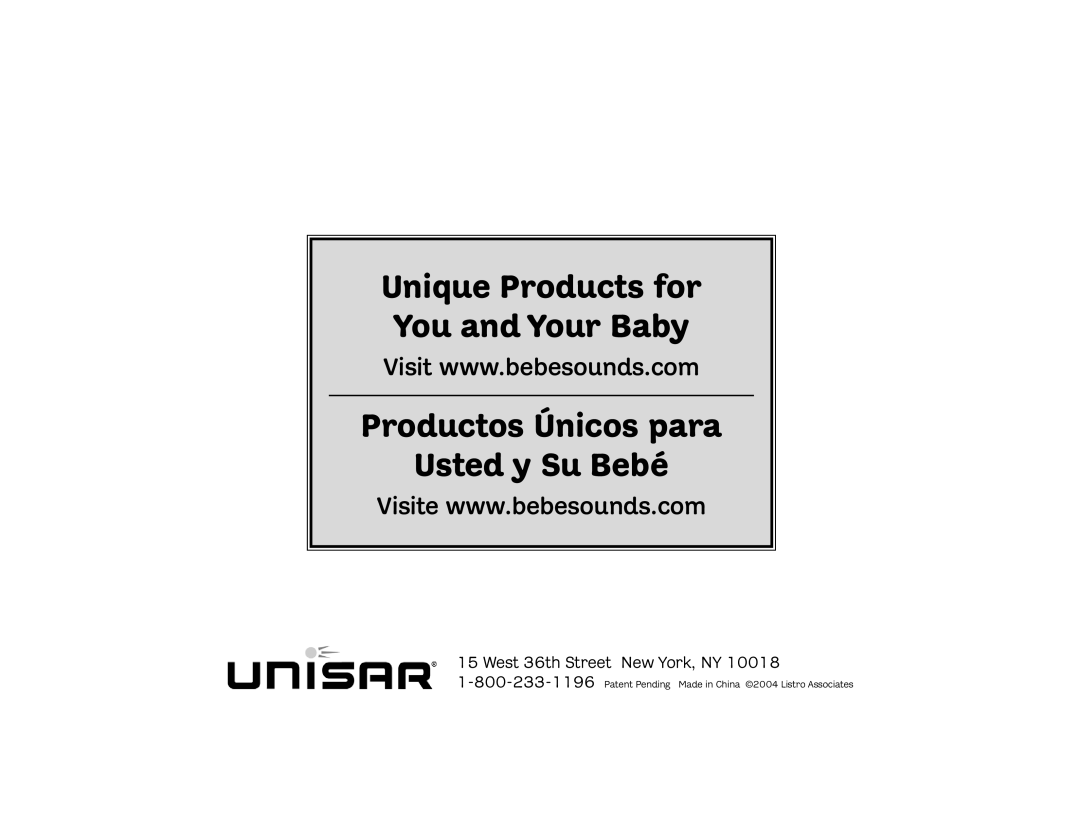 Unisar TV872 manual West 36th Street New York, NY 