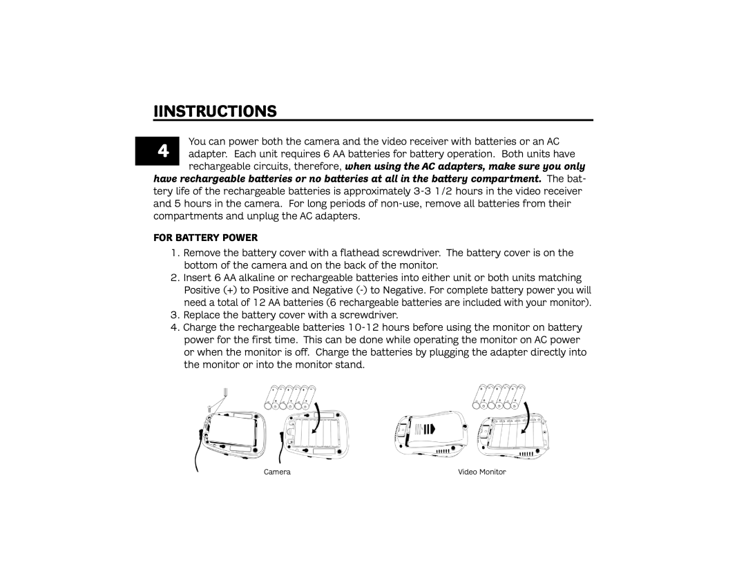 Unisar TV872 manual Iinstructions, For Battery Power 