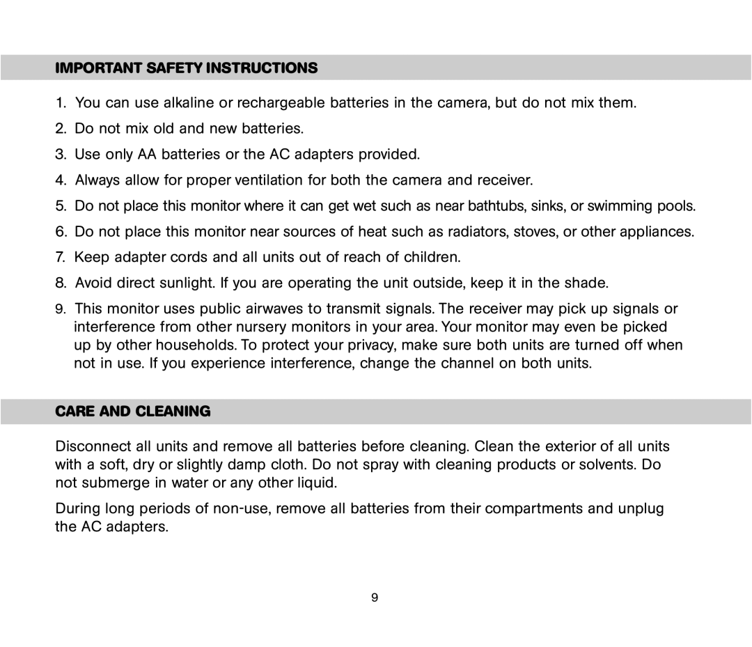 Unisar TV984 manual Important Safety Instructions, Care and Cleaning 