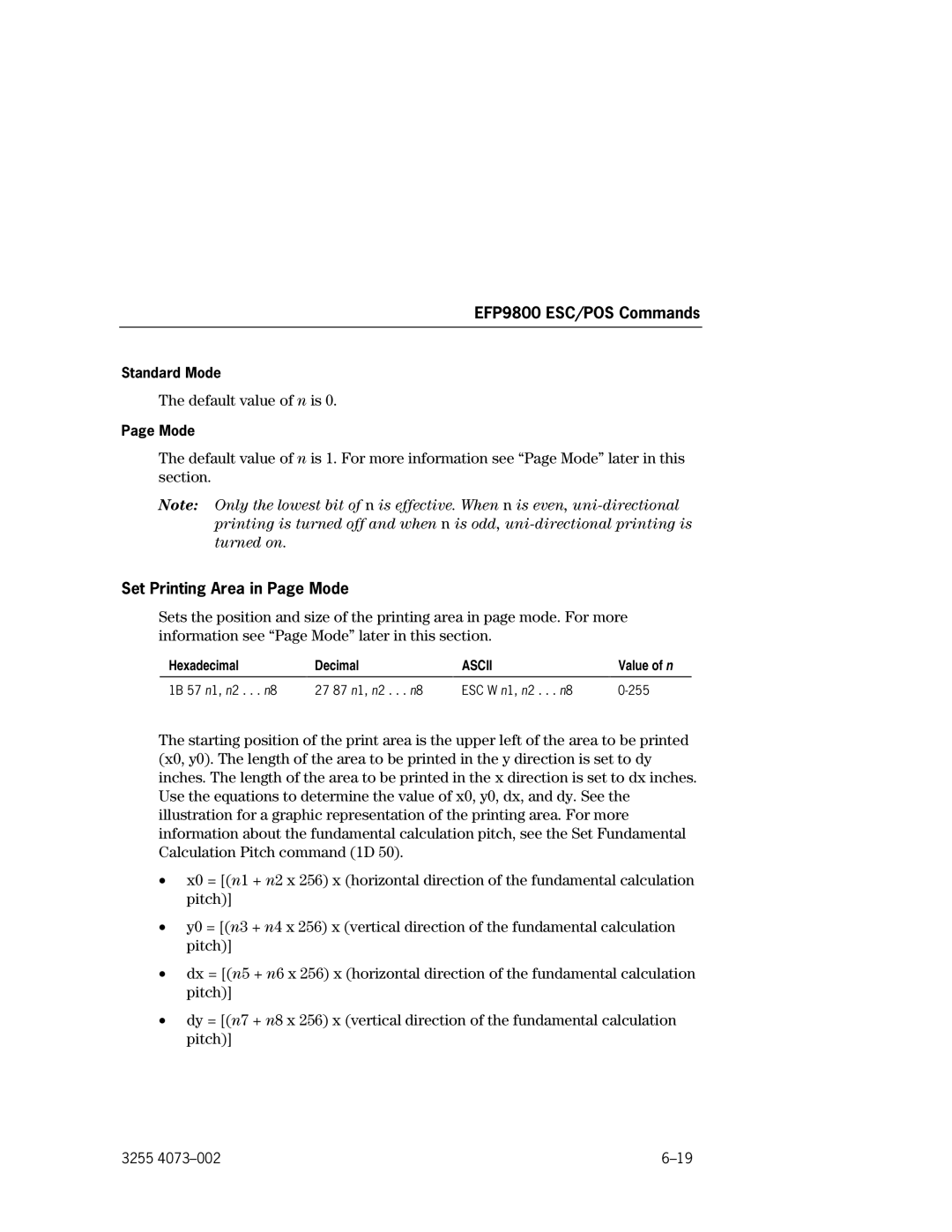 Unisys EFP9800 manual Set Printing Area in Page Mode 