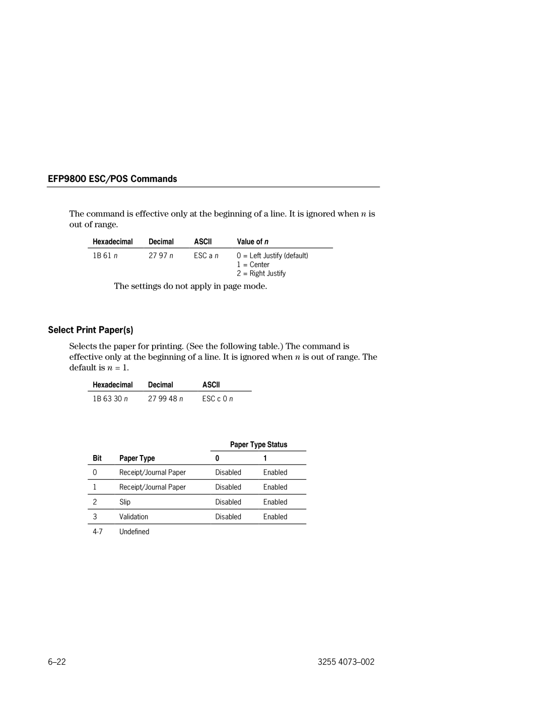 Unisys EFP9800 manual Select Print Papers, Paper Type Status, Bit Paper Type 