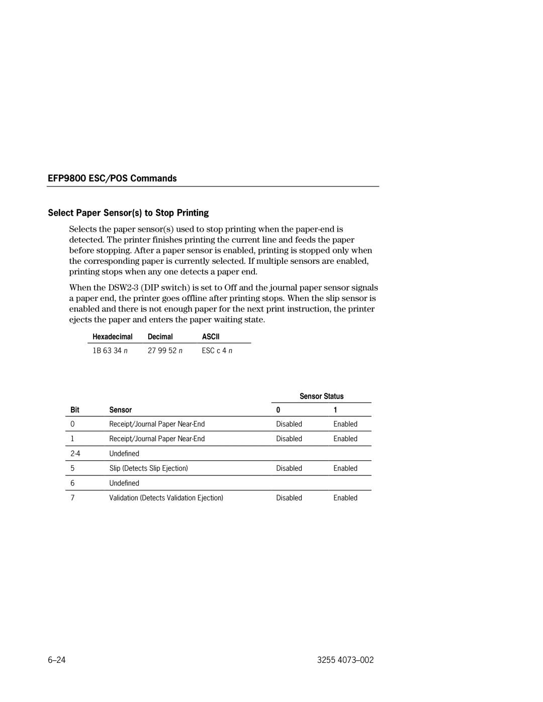 Unisys EFP9800 manual Sensor Status, Bit Sensor 