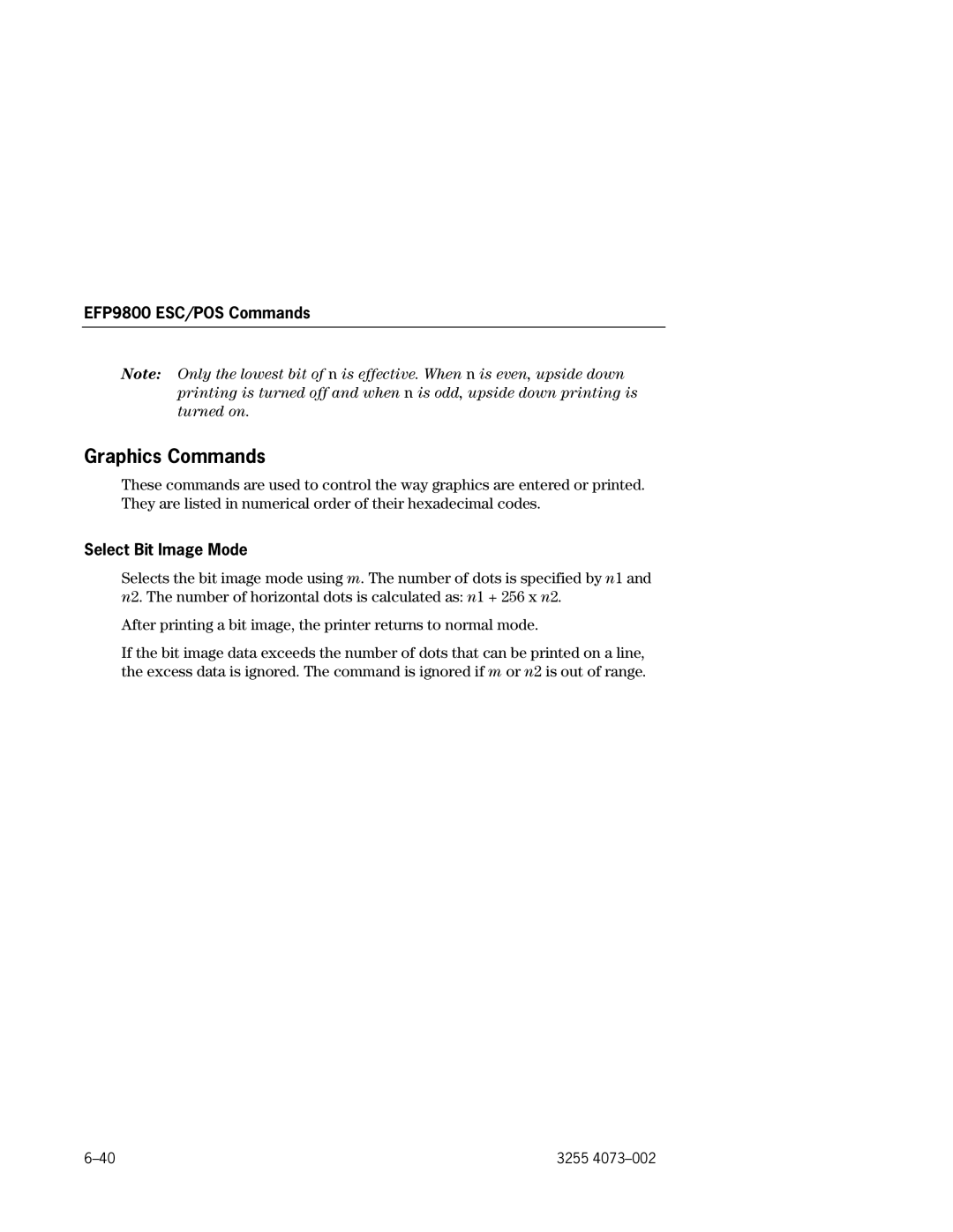 Unisys EFP9800 manual Graphics Commands, Select Bit Image Mode 