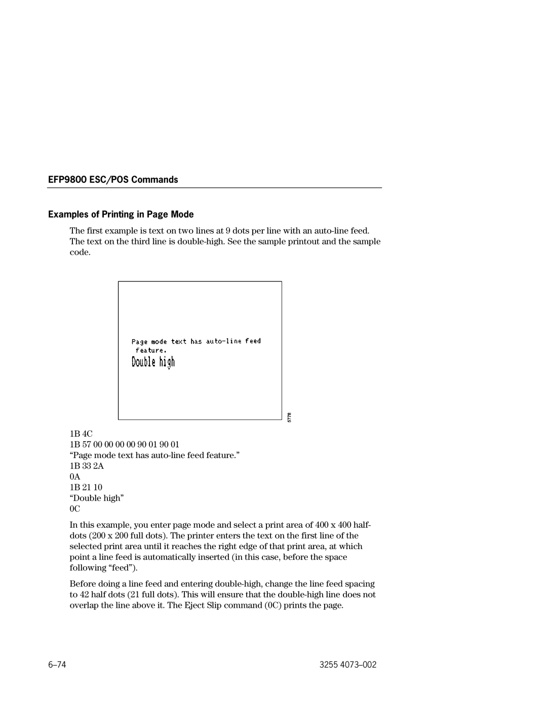 Unisys manual EFP9800 ESC/POS Commands Examples of Printing in Page Mode 