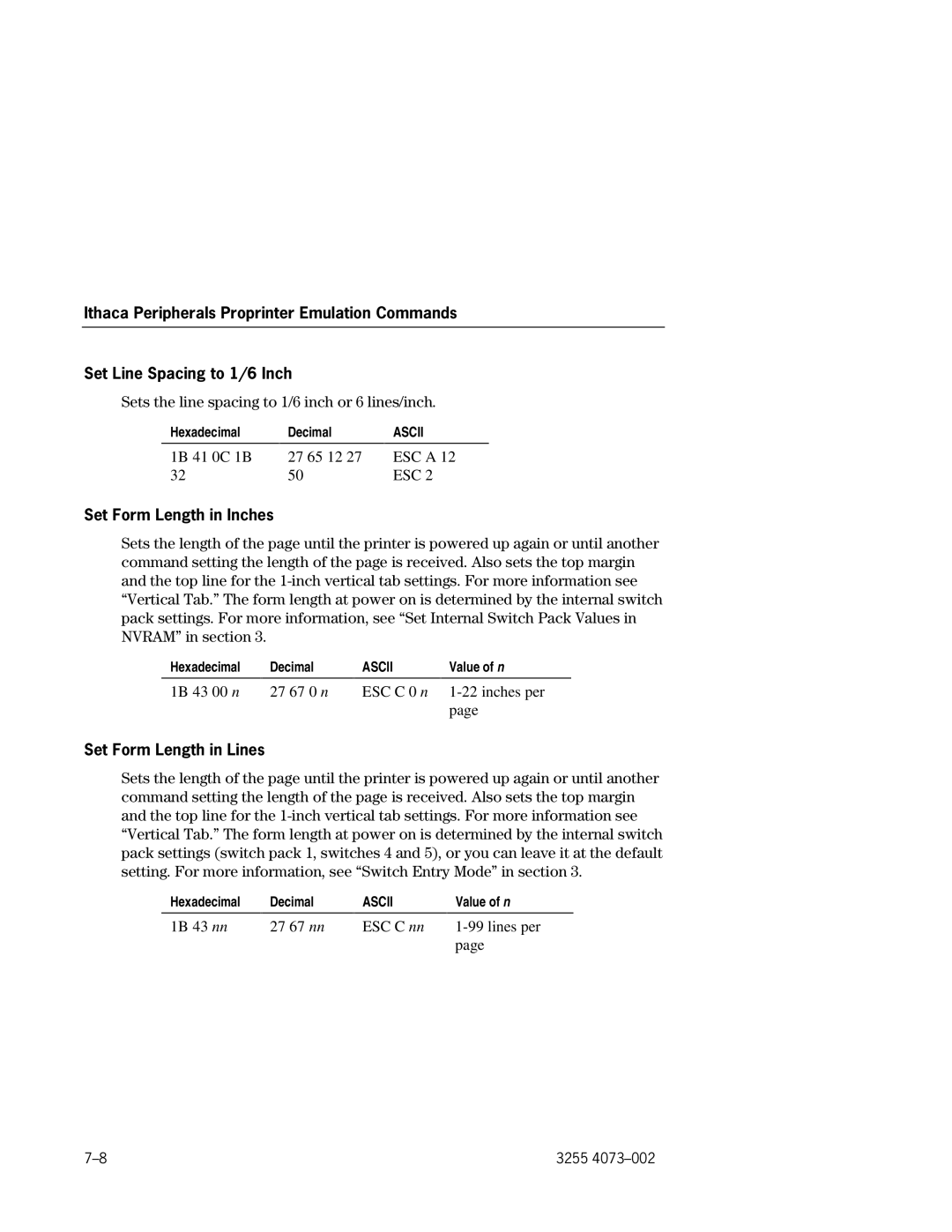 Unisys EFP9800 manual Set Form Length in Inches, Set Form Length in Lines 