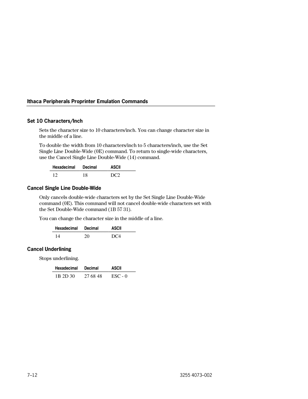 Unisys EFP9800 manual Cancel Single Line Double-Wide, Cancel Underlining 